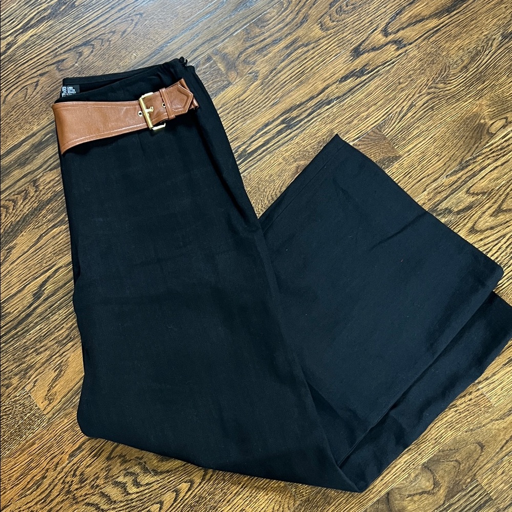 Worth Black Wide Leg Trousers with Tan Belt